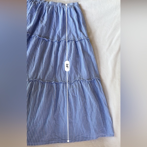 Gal Meets Glam Collection Tiered Cotton Blue Striped Maxi Skirt Size 12 - Picture 5 of 12